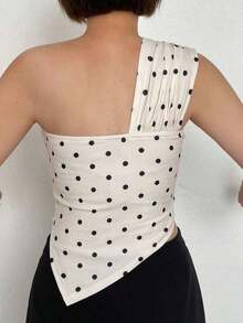 Top camisero sexy de hombros descubiertos, nuevo diseño de verano con detalles de pliegues asimétricos, blusa corta ajustada - Beis - Ver 7