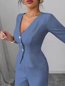 Elenzya Conjunto de blazer y pantalones de manga larga elegante para mujer, estilo de negocios/oficina, adecuado para verano, Día de la Independencia, graduación, vuelta al colegio - Lavado ligero - Ver 4