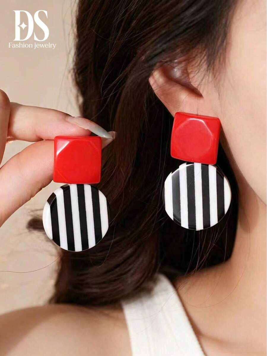 1 Đôi bông tai vòng lớn kiểu Bohemian bằng nhựa thời trang, quà tặng trang sức cho phụ nữ - Nhiều màu - Xem 1