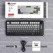 FREEWOLF M75 无线游戏键盘，机械手感薄膜键盘，带旋钮和 OLED 显示屏，蓝牙/2.4GHz，彩虹背光 PBT 键帽，2000mAh 电池，防鬼键 - 查看 10