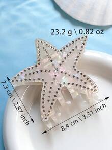1个闪亮水钻海星发爪夹,Y2K海洋风大号防滑发爪,亮泽美人鱼美学发夹,女士女孩沙滩度假发饰 - 彩色 - 查看 3
