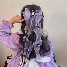 Kẹp tóc hoạt hình màu tím SANRIO Kurumi, phụ kiện tóc nơ mới, kẹp tóc mái dễ thương cho bé gái, quà tặng sinh nhật, phụ kiện đội đầu Kawaii - Xem 4