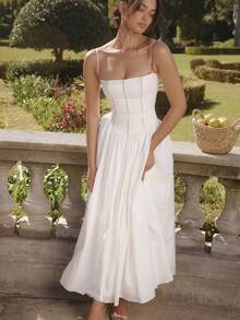 Nueva Llegada Vestido Sin Tirantes Estampado Floral Estilo Suave Elegante - Blanco - Ver 3