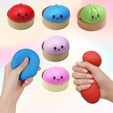 4 Pack Dumpling Squishies,Glitter Dumpling Squishy ,Anxiety Relief Fidget, Soft Squeeze Dough(4pcs Dumpling+Steamer Box4) - 多色1 - 查看 4