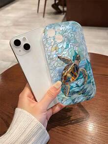 1个玻璃海龟图案，奶油色透明防摔手机壳，TPU材质，适合作为节日礼物，兼容苹果iPhone Xs/Xs Max/Xr/11/12/13/14/15/16 Pro/Pro Max/14/15/16 Plus/17，男女通用 - 彩色 - 查看 4