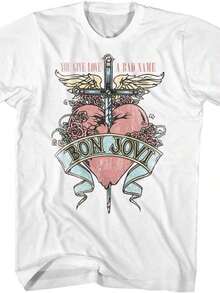 Vintage Bon Jovi T-Shirt, You Give Love A Bad Name, Short Sleeve T-Shirts For Adults, Vintage Style, Fashion Graphic Tees - 白色 5 - 查看 7