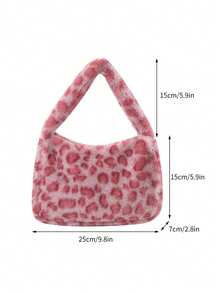 Bolso de hombro con estampado de leopardo y textura suave (la ubicación del estampado es aleatoria) - Rosa - View 3