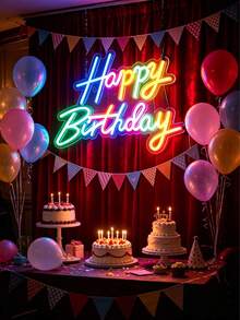 1pc Happy Birthday LED Neon Sign, Holiday Wall Decor, Home Party & Dorm Room Decoration, USB Powered, Ideal For Birthday Party Theme - Happy Birthday Light Board - View 4