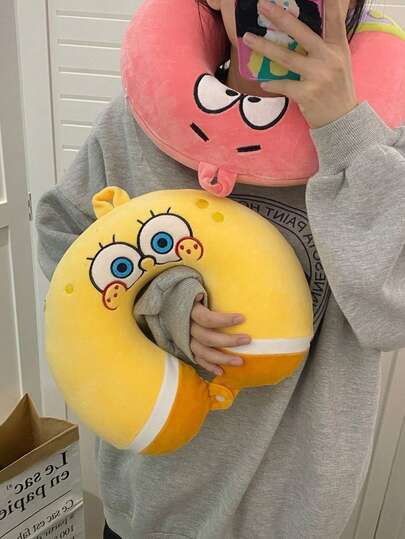 SpongeBob SquarePants Gối chữ U hình hoạt hình SquarePants - Gối kê cổ bằng mút hoạt tính phục hồi chậm, lý tưởng cho du lịch, đi xe hơi, ngủ trưa - Chất liệu thoải mái và thân thiện với da - Phụ kiện thiết yếu cho giấc ngủ trưa tại văn phòng