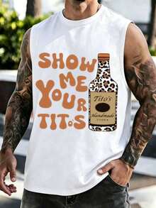 Camiseta sin mangas con gráfico de la botella de vodka Tito's para hombres, de diseño divertido y humorístico, perfecta para salidas casuales y fiestas, adecuada para actividades de ocio y deportivas - Blanco - Ver 1
