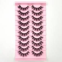 3D Faux Mink False Eyelashes Set 10 Pairs Lightweight Natural Look D Curl Fluffy Wispy Dramatic Volume Daily Makeup Lashes - Black - View 3