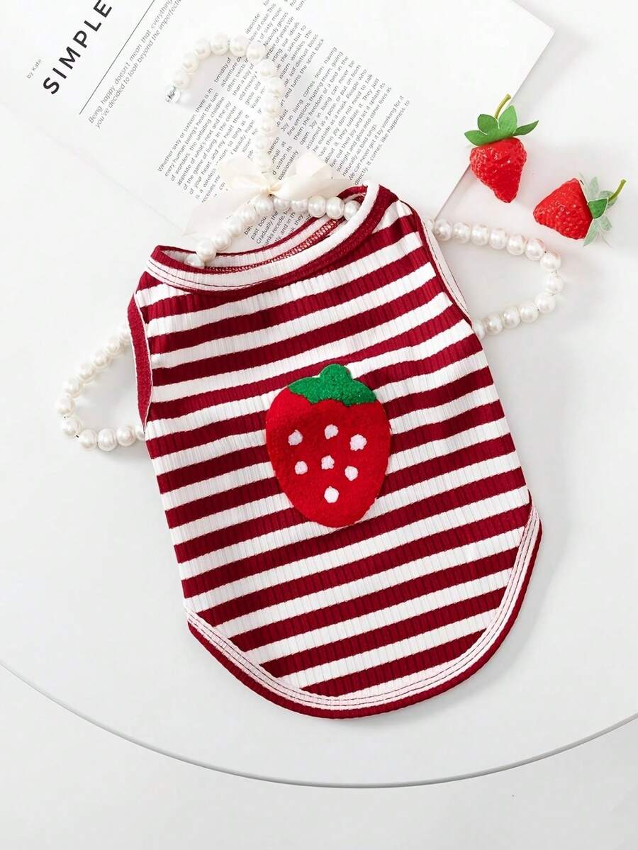Áo vest hình dâu tây dễ thương mới dành cho thú cưng nhỏ và chó. - Đỏ - Xem 1