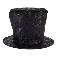 Velvet Vintage Dramatic All Seasons Top Hat, Distressed Texture, Relaxed Fit, Perfect For Themed Party, Halloween Cosplay, Stage Performance - Black - View 5