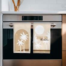 2pcs Bohemian Coconut Tree Printed Kitchen Towels, 15.75*23.62in(40*60cm) Super Soft Microfiber Polyester Dish Towels, Hand Towels, Dish Cloths, Home Decor, Kitchen Decor, Cooking Baking Cleaning Towels, Kitchen Accessories, Machine Washable, Suitable For Dining Room, Kitchen, Daily Decoration And Gifts, All Seasons - Multicolor - View 5