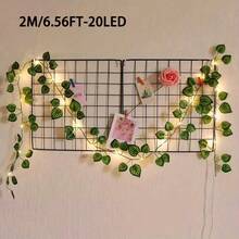 1件 2M/5M/10M 綠色人造常春藤葉藤蔓附銅線LED燈串，電池供電，適用於房間、臥室、院子裝飾，營造春季節慶氛圍 - 暖光 - 查看 14