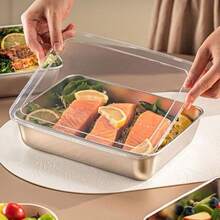 1pc/4pcs Stainless Steel Food Storage Container, Rectangular Picnic & Fridge Box, Kitchen Meal Prep Tray & Home Flat Serving Tray - View 3