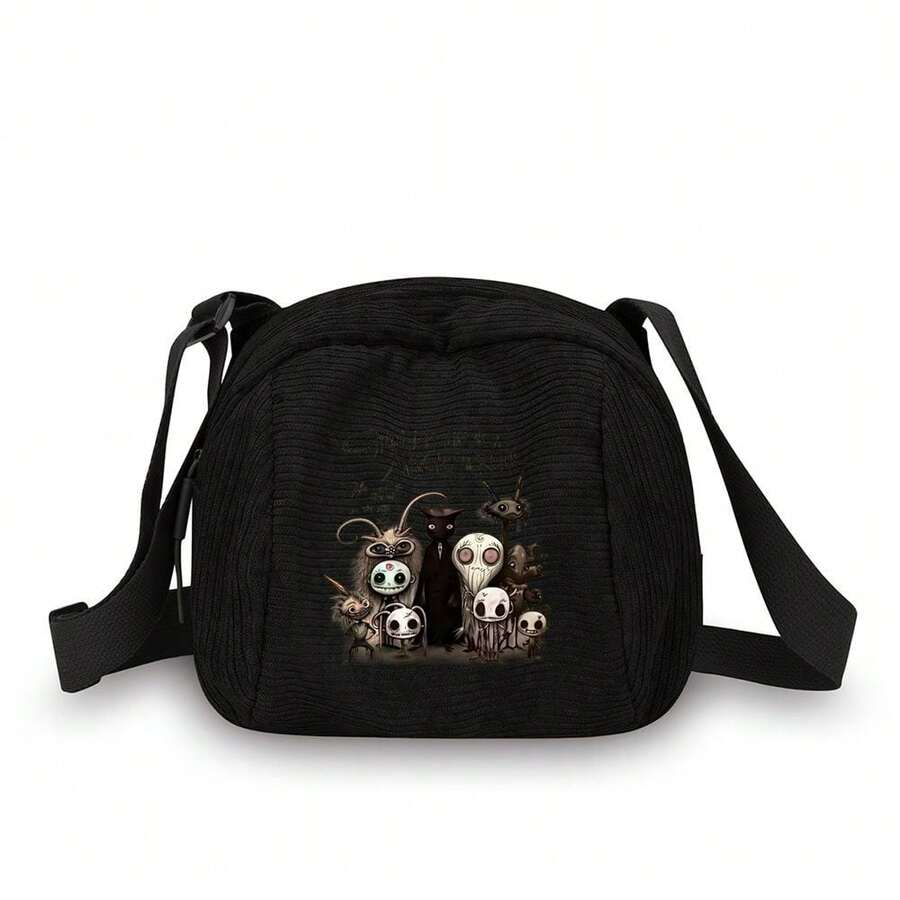 Corduroy Crossbody Bag For Women And Girls
Nightmare Before Christmas Characters And Magic Words Print
Perfect For Daily Use School Travel And Casual Outings - 黑色 - 查看 1