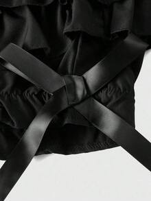 Goth Pantalones cortos de estilo gótico con triple volante en el bajo y decoración de lazo para niñas y mujeres, para la escuela - Azul - Ver 10