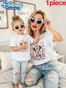 Disney 1pc Girls Casual "I'm Just A Girl" Minnie Mouse Aesthetic Print Short Sleeve T-Shirt - trắng - Xem 1