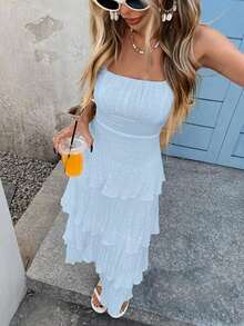 Vestido de verano con volantes en el bajo para mujer - Azul - Ver 6