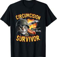 Circumcision Survivor Funny Oddly Specific Cat Meme Cats T-Shirt - Black - View 1
