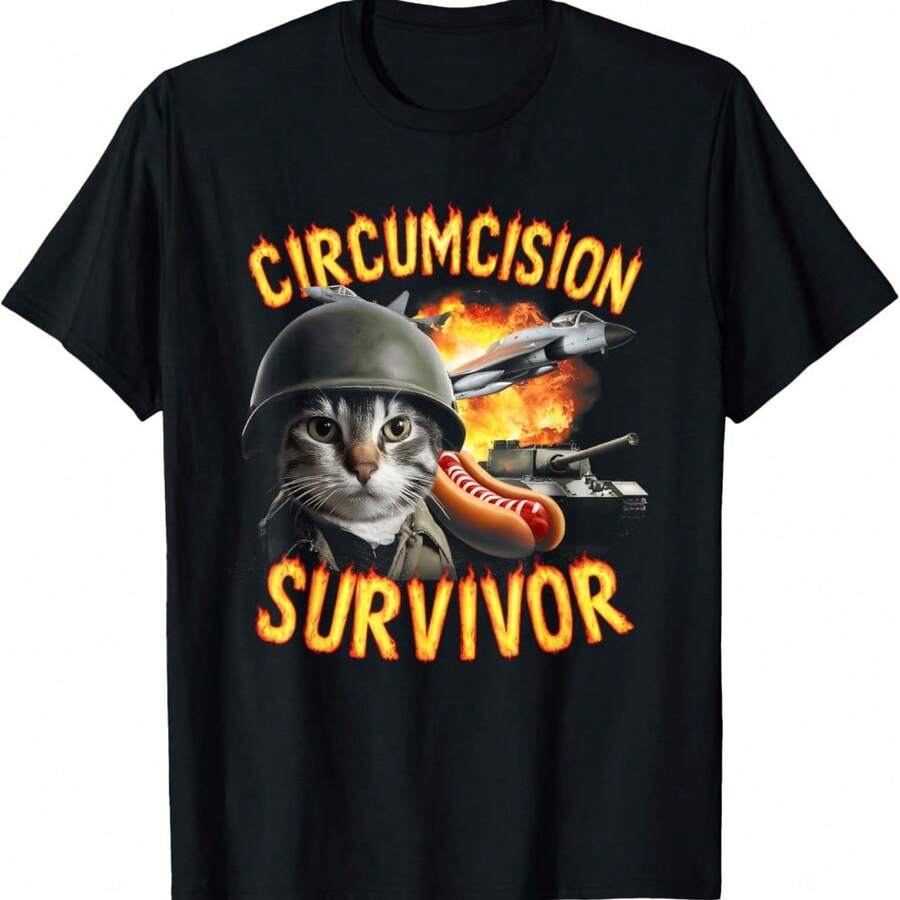 Circumcision Survivor Funny Oddly Specific Cat Meme Cats T-Shirt - Black - View 1
