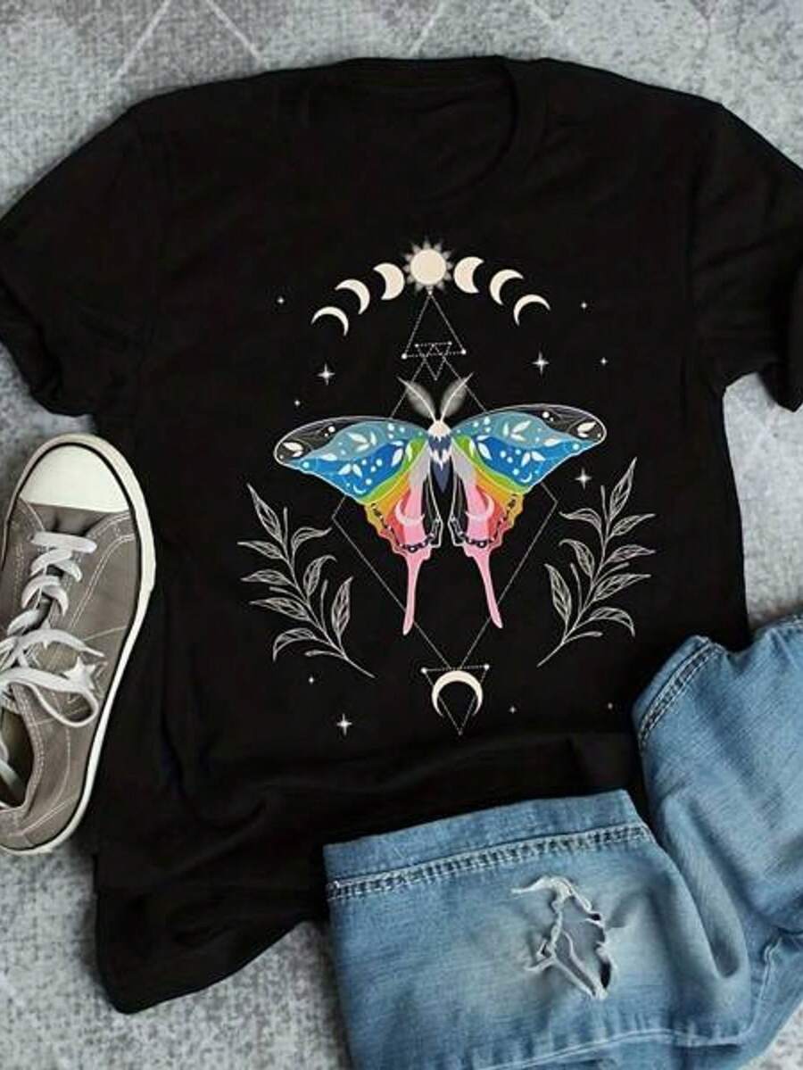 Camiseta de Orgullo Queer, Regalo de Orgullo, Bandera Queer, Camiseta LGBT, Camiseta de Orgullo Gay, Genderqueer, Transgénero, Trans Luna Moth Moon Phase Cottagecore - Negro - Ver 1