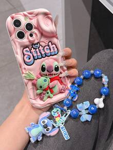 Disney Has Authorized, Phone Case - Chain Set, The Stitch Lilo & Stitch 3D Phone Case Plus A Silicone 3D Stitch Bracelet With Metallic Ring Removable Bracelet, Stitch And Angel Pattern, Compatible With Iphone17/16/15/14/13/12/11/XS/XR/X Plus Pro Max, A Stylish Cartoon Phone Case, The Perfect Gift Choice, Phone Protection, Durable Phone Cover, Great Gift For Friends And Family. - 白色 - 查看 2
