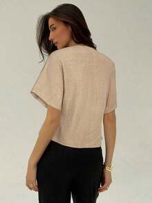 Camisa blanca sólida con mangas de murciélago, doble botonadura y frente abierto elegante - Albaricoque 2 - Ver 2