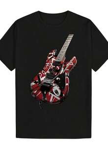 Camiseta de Guitarra Eléctrica para Hombre y Mujer - 100% Algodón, Cuello Redondo Suave con Estampado Musical Diagonal, Rojo y Blanco, Ideal para Fanáticos, Lavable a Máquina, Regalo Casual para Músicos, Uso Diario para Conciertos y Atuendos Cotidianos - Negro - Ver 6