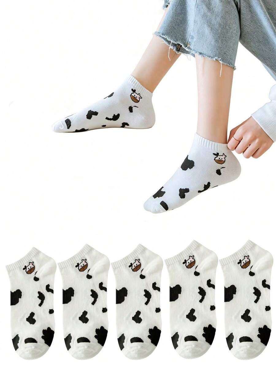 5/10 Đôi tất cổ ngắn in họa tiết chấm bi bò sữa dành cho nữ, thích hợp cho mùa xuân/hè, kiểu dáng hoạt hình dễ thương, thoáng khí, thích hợp cho phong cách thường ngày. - trắng - Xem 1