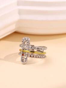 Broche vintage tricolor, anillo de de encaje con diamante de imitación, joyería brillante para mujeres, versátil para uso diario, vacaciones, fiestas, regalo - multicolor - Ver 10