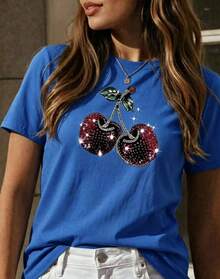 Nueva camiseta de manga corta con cuello redondo para mujeres, diseño estival, con un sencillo y moderno estampado de letras, transpirable y absorbe la sudoración. Envío exprés desde almacén local, modelo para parejas, ropa de pareja-Vintage Street Style Unisex Loose Cotton Short Sleeve Crew Neck T-Shirt - Azul - Ver 3