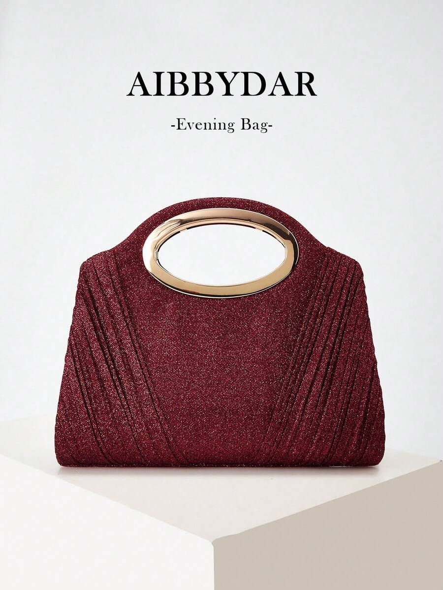 AIBBYDAR Women's Evening Bag, Burgundy Glitter Pleated Handbag, Suitable For Evening Dress, Holiday, Business Commute, Versatile Shoulder Bag, Portable Cosmetic Bag, Wallet, Casual, Minimalist, Ball, Party, Festival Gathering - Màu Đỏ Sâu - Xem 1