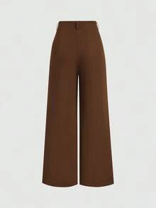 Pantalones anchos plegados con estampado jacquard elegante vintage para mujer, otoño/invierno - Marrón - Ver 2