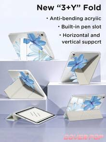 Blue Hibiscus Pattern Protective Case Compatible With Ipad Air 4/5 10.9", 7/8/9 10.2", 11" 11th Gen (2025), Galaxy Tab A9 11", Tab A9 8.7", Cute Style Suitable For Back To School, Valentine's Day, New Year Gift - Multicolor - View 5