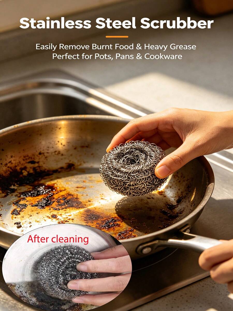 Rust-Resistant And Corrosion-Resistant Steel Wool Scrubber, Ideal For Removing Tough Grease, Burnt Food And Stains, Perfect For Kitchen Pots, Pans, Grills, Stoves, Ovens, Sinks, Outdoor BBQ And Home Surface Cleaning, Reusable And Durable Kitchen Cleaning Tool For Daily Use - Multiple Items - View 1