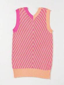 Plus Size Colorblock Knit Vest, Hollow Striped Design, Loose Fit Cropped Silhouette, Versatile Sleeveless Top For Spring & Summer Vacation - Multicolor - View 10