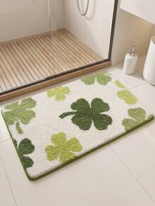 1 Piece Green Four-Leaf Clover Pattern Bathroom Floor Mat, Made Of Faux Cashmere Material With Anti-Slip And Water-Absorbent Properties. It Features A Soft And Comfortable Texture, Can Be Machine-Washed, And Is Suitable For Use In Bathrooms, Kitchens, Bedrooms, And Entrance Mats. A Perfect Home Decoration Piece, Suitable For All Seasons. - A - View 9