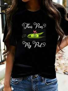 Vegano, Vegetariano, Semillas de Guisantes, Planta Florórea, 1 Pieza, 220g, Camiseta de Manga Corta de Talla Grande para Mujer, Novedosa, Cuello Redondo, Camiseta Casual Divertida, Gráfica de Gran Tamaño, 100% Poliéster - Negro - Ver 1