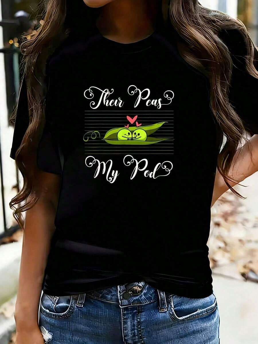 Vegano, Vegetariano, Semillas de Guisantes, Planta Florórea, 1 Pieza, 220g, Camiseta de Manga Corta de Talla Grande para Mujer, Novedosa, Cuello Redondo, Camiseta Casual Divertida, Gráfica de Gran Tamaño, 100% Poliéster - Negro - Ver 1