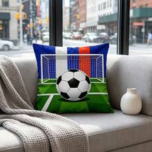 1PC World Cup Themed Pillow Cover - Flag, Football, Football Frame Pattern Design, Double Sided Printing, Durable Machine Washed Fabric, Zipper Sealing, Suitable For Queuing, Fans, Living Room Decoration, Home Decoration, Tropical Style, Printed Design, Living Room Pillow Cover, Decorative Pillow Cover, Home Decorator (Excluding Pillow Core) - Multicolor - View 5