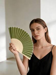 木质婚礼扇套装（扇子、薄纱袋、领结、贺卡），耐用竹制扇骨，手工扇，优雅绿色折叠扇，适用于婚礼、洗礼、圣诞节、情人节 - 复古家居装饰礼品、婚礼装饰、经典设计 - 多色 - 查看 5