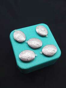 5 Peças Medalhão Oval Estampado em Formato de Margarida em Aço Inoxidável, Medalhão Caixa de Foto, Presente Único para Amigos, Família, Mãe/Avó/Esposa em Aniversário, Moda para Outono, Casual, Retrô, Personalizado, Uso Diário, Festa, Dia das Mães, Dia dos Namorados, Formatura, Casamento - Prata - Visão 3