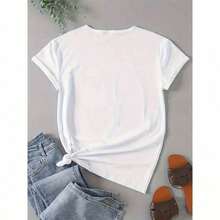 Camiseta de manga corta con estampado de camuflaje para mujer - Estilo deportivo casual, suave y transpirable, hecha de 95% y 5% a 180G, audaz, estilo urbano, ropa de verano cómoda y versátil. - Blanco - Ver 2