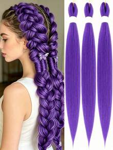 Beyond Beauty 24-Inch Purple Braided Hair Extensions, Pre-Stretched Synthetic Braiding Hair For Braiding, 1/3 Pack Purple Hair Bundles Suitable For Stage, Party, Halloween Costume, Cosplay - Multicolor - View 13