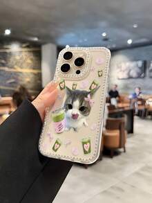 1个可爱猫咪抹茶饮品设计水钻镶边透明抹茶猫印花软壳防震手机壳，圆角全包覆，精准开孔，兼容 17 Pro Max/17 Pro/17/16 Pro Max/16 Pro/16/15 Pro Max/15 Pro/15/14 Pro Max/14 Pro/14/13 Pro Max/13 Pro/13/12 Pro Max/12 Pro/12/11 Pro Max/11 - 彩色 - 查看 2