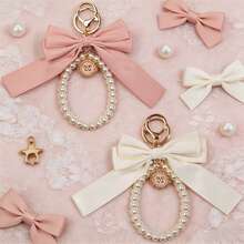2pcs Bow Keychain, Cute Keychain, Wristlet Keychain, Ribbon Keychain Pearl Bag Charm Purse Handbags Backpack - Pink - View 4