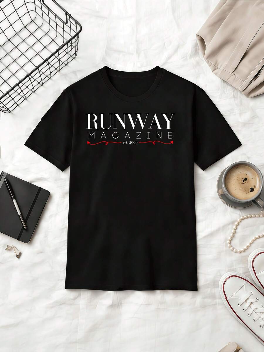 The Devil Wears  Runway Magazine Minimalist Style Cotton T-Shirt - Black - View 1