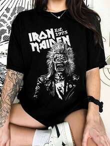 I-Irons M-Maidens Est. Eddie 1975 Graphic T-Shirt, Classic Metal Band Tee - Black - View 6